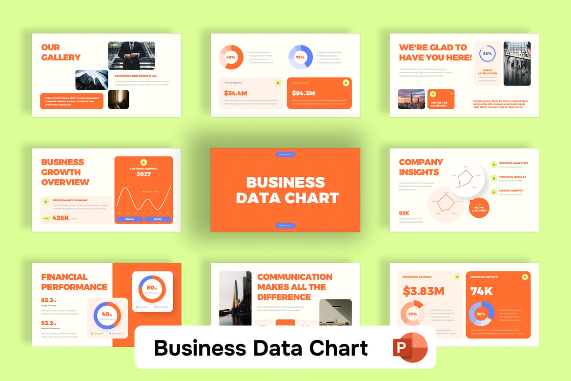Template Presentasi PowerPoint Grafik Data Bisnis yang Menarik