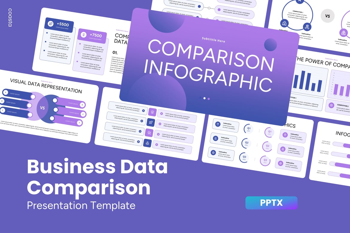 Template Presentasi Perbandingan Data Bisnis - PowerPoint yang Menarik