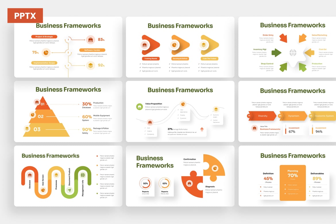 Template PowerPoint Infografis Kerangka Bisnis yang Menarik