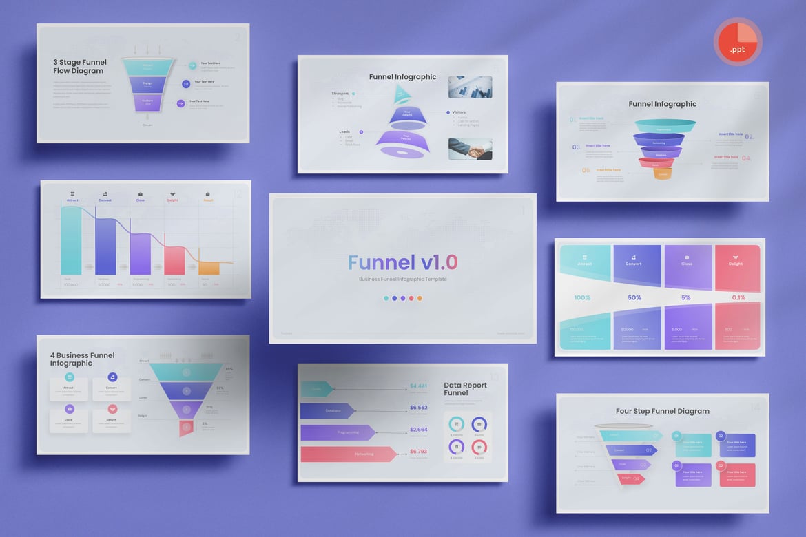 Template Presentasi PowerPoint Infografis Funnel Bisnis yang Menarik