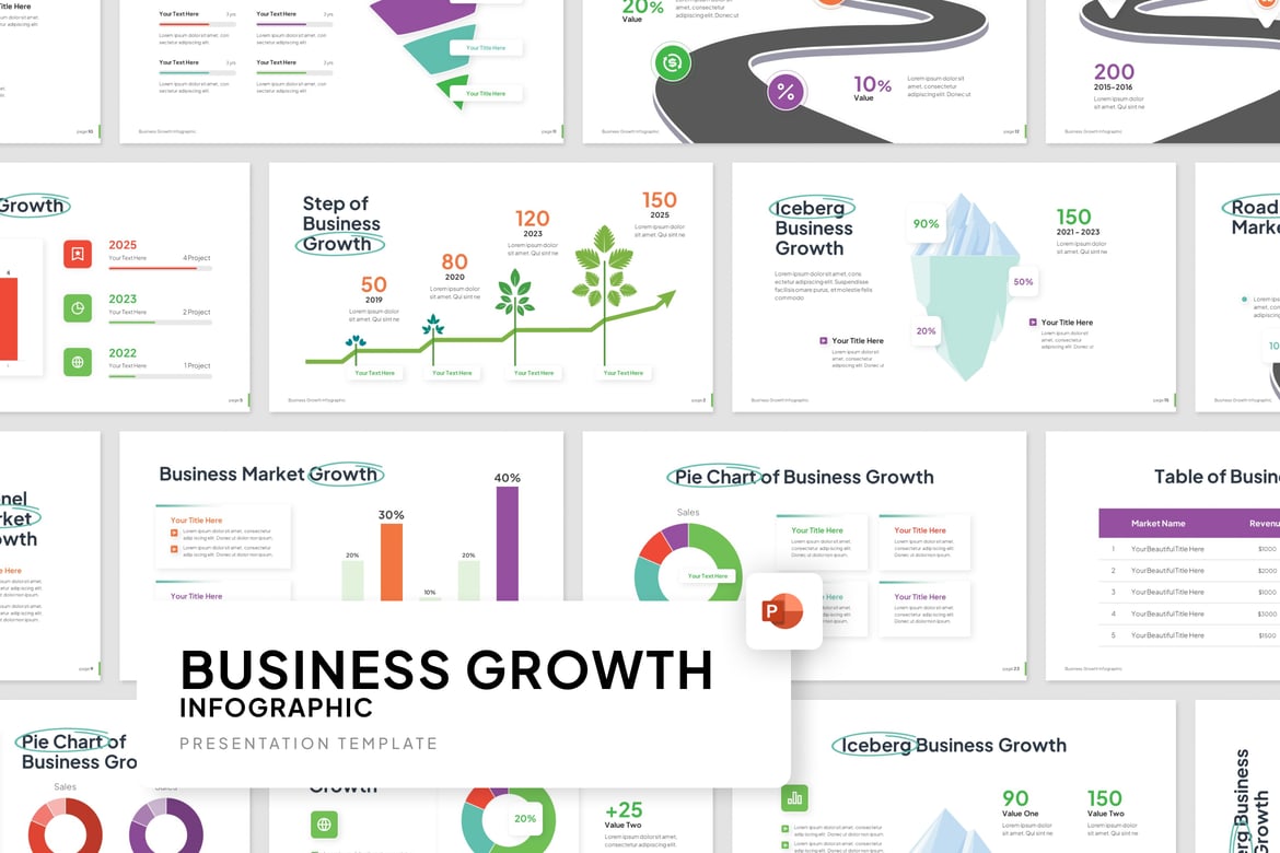 Template PowerPoint Infografis Pertumbuhan Bisnis yang Menarik