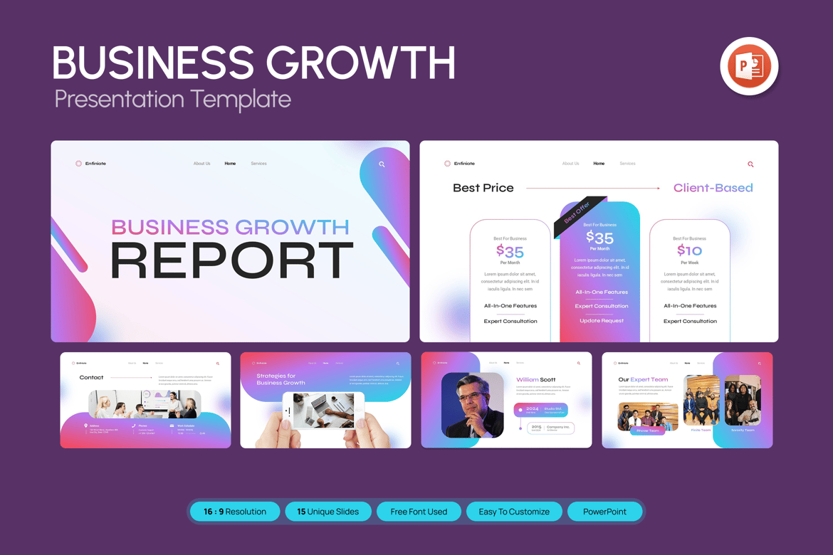 Template PowerPoint Laporan Pertumbuhan Bisnis yang Menarik