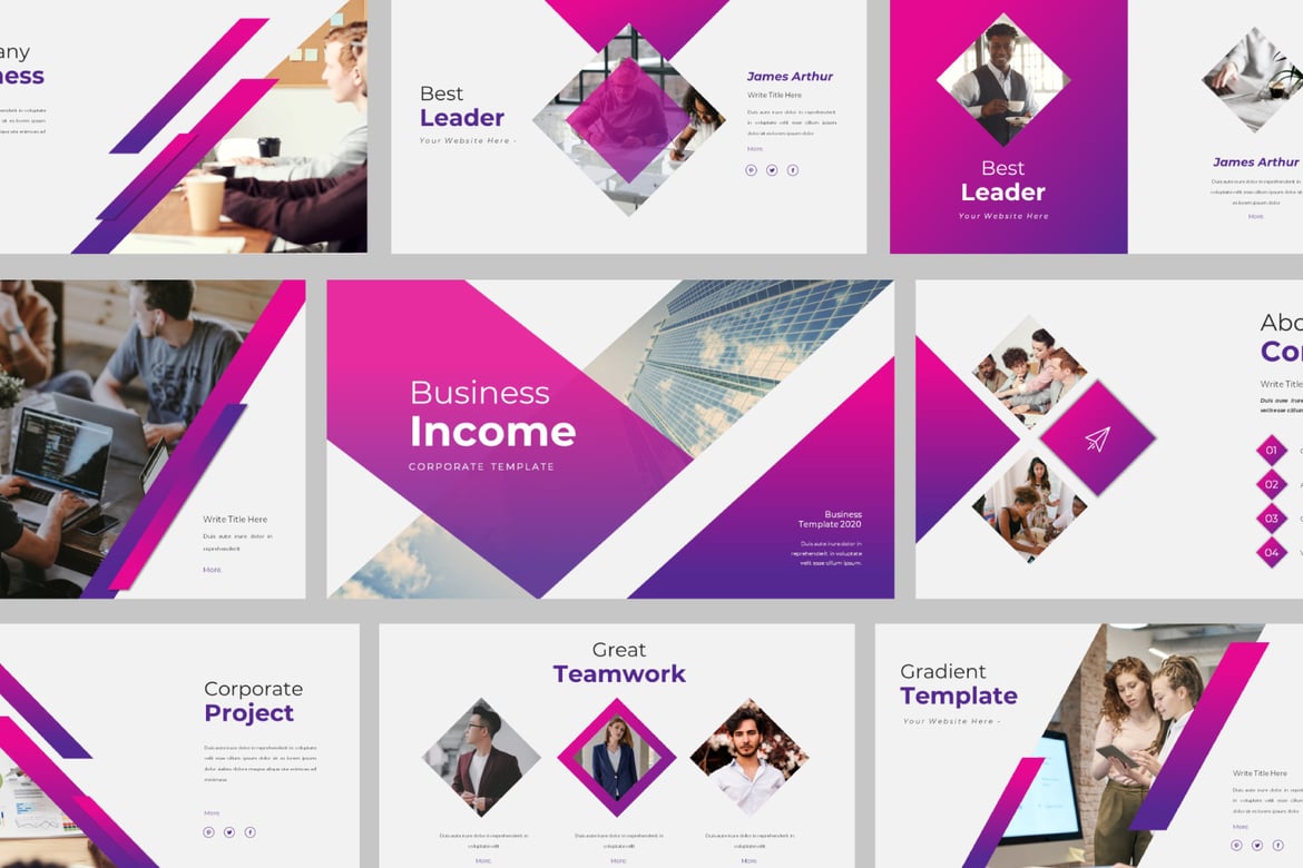 Template PowerPoint Pendapatan Bisnis yang Menarik