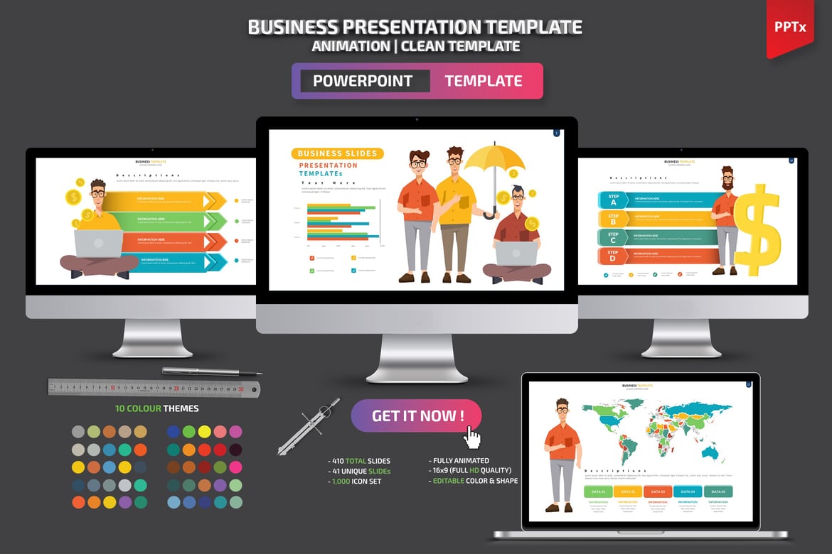 Template PowerPoint Infografis Bisnis yang Menarik dan Dinamis
