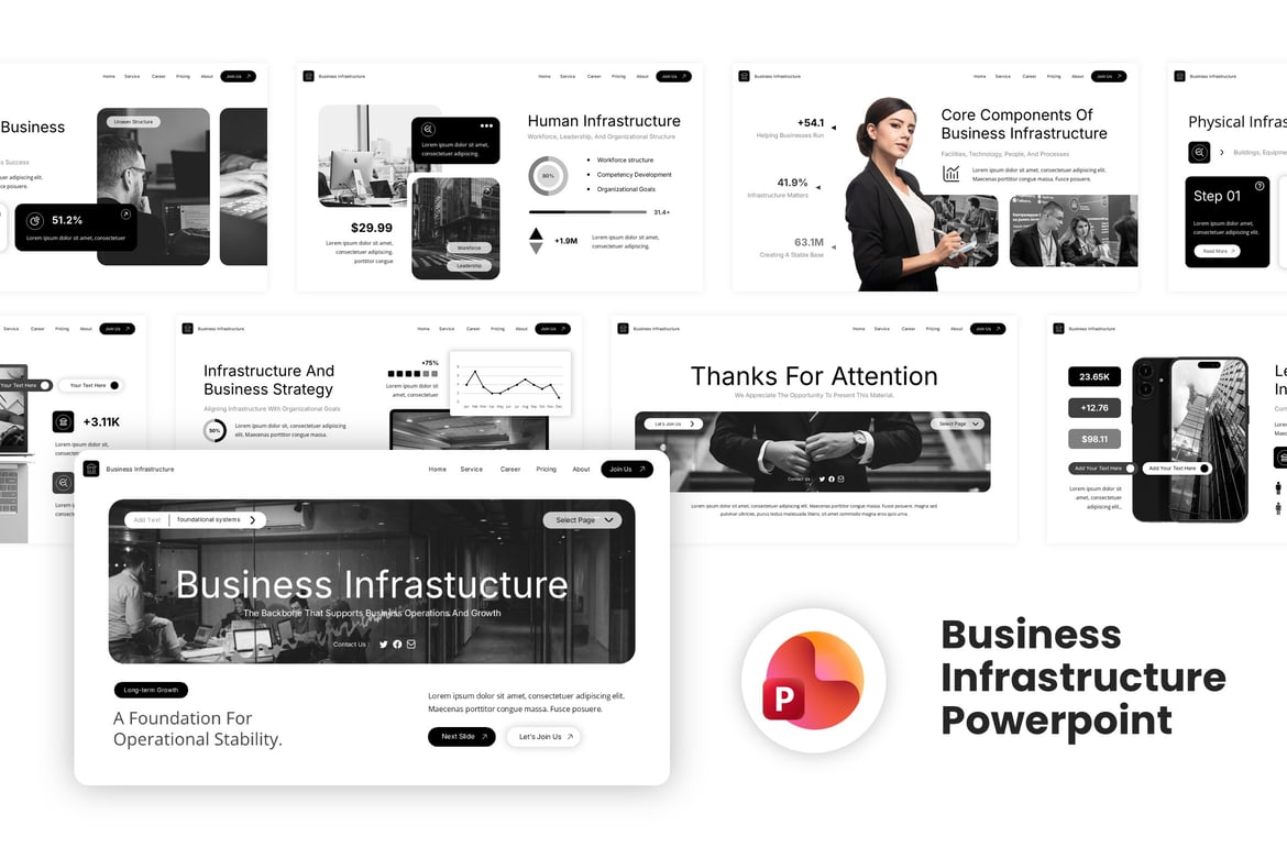 Template Presentasi Powerpoint Infrastruktur Bisnis yang Kreatif