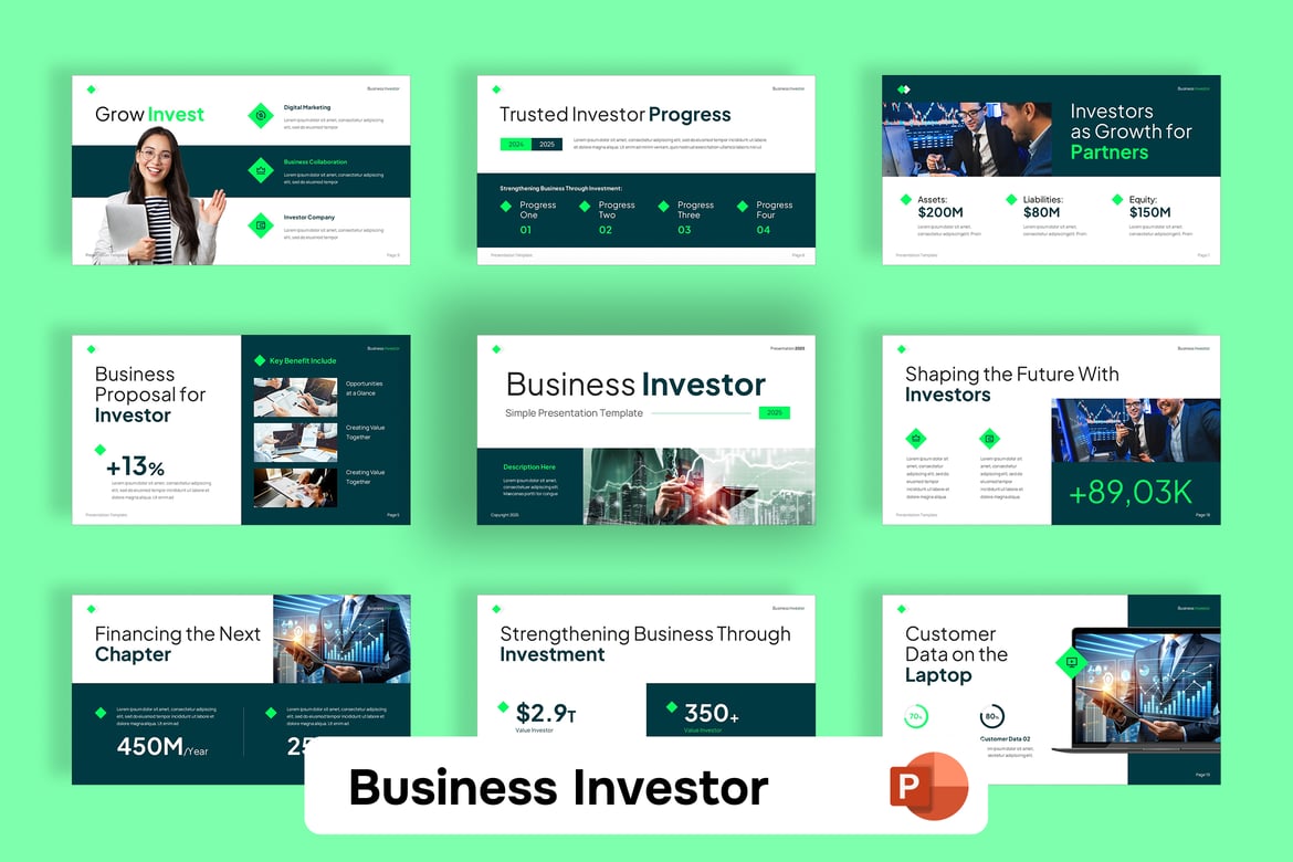 Template PowerPoint Investor Bisnis yang Menarik
