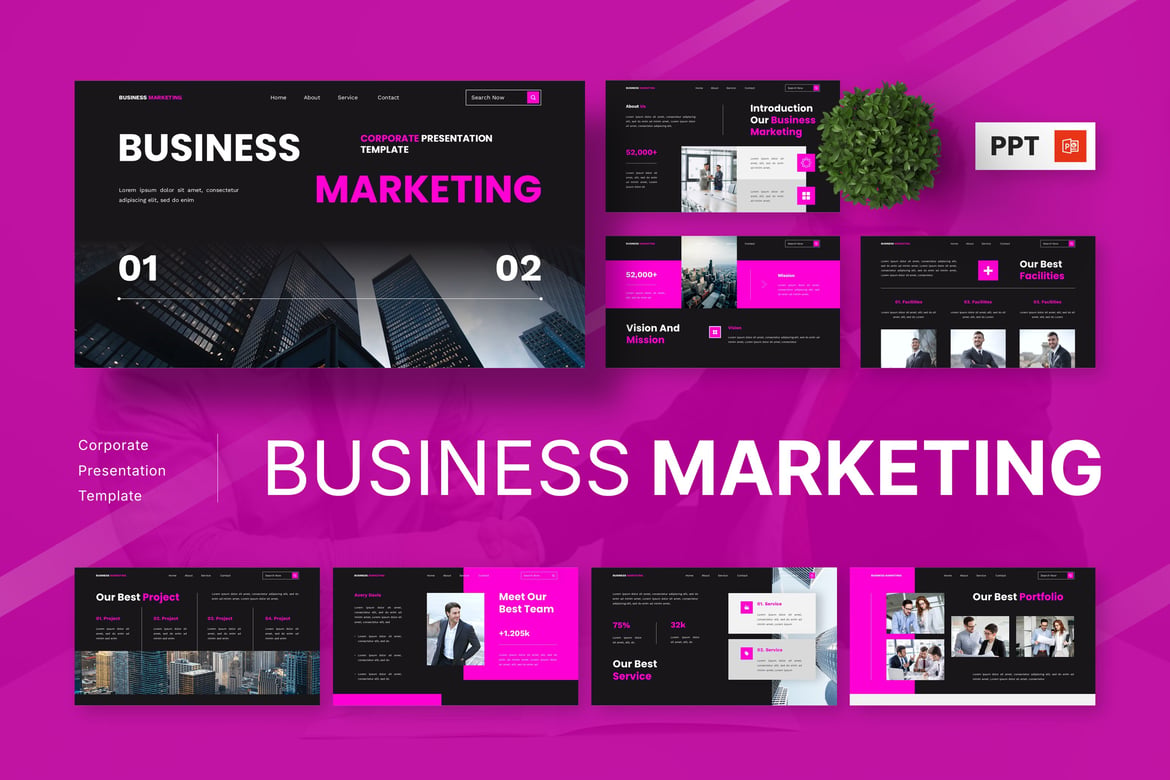 Template Powerpoint Presentasi Korporat yang Kreatif untuk Pemasaran Bisnis