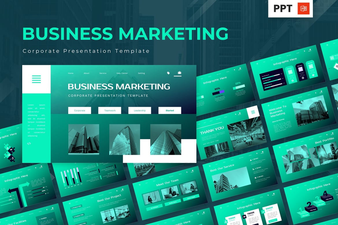 Template PowerPoint Bisnis Modern untuk Pemasaran Perusahaan