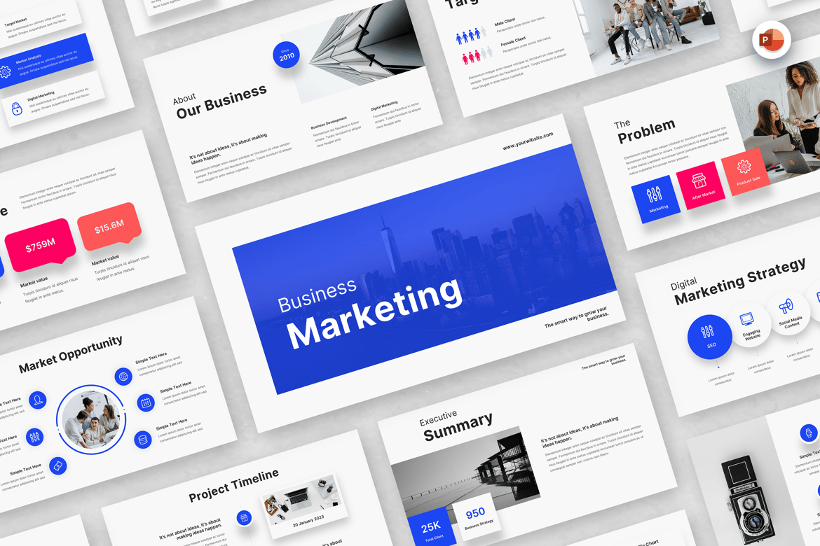 Template PowerPoint Rencana Pemasaran Bisnis yang Menarik