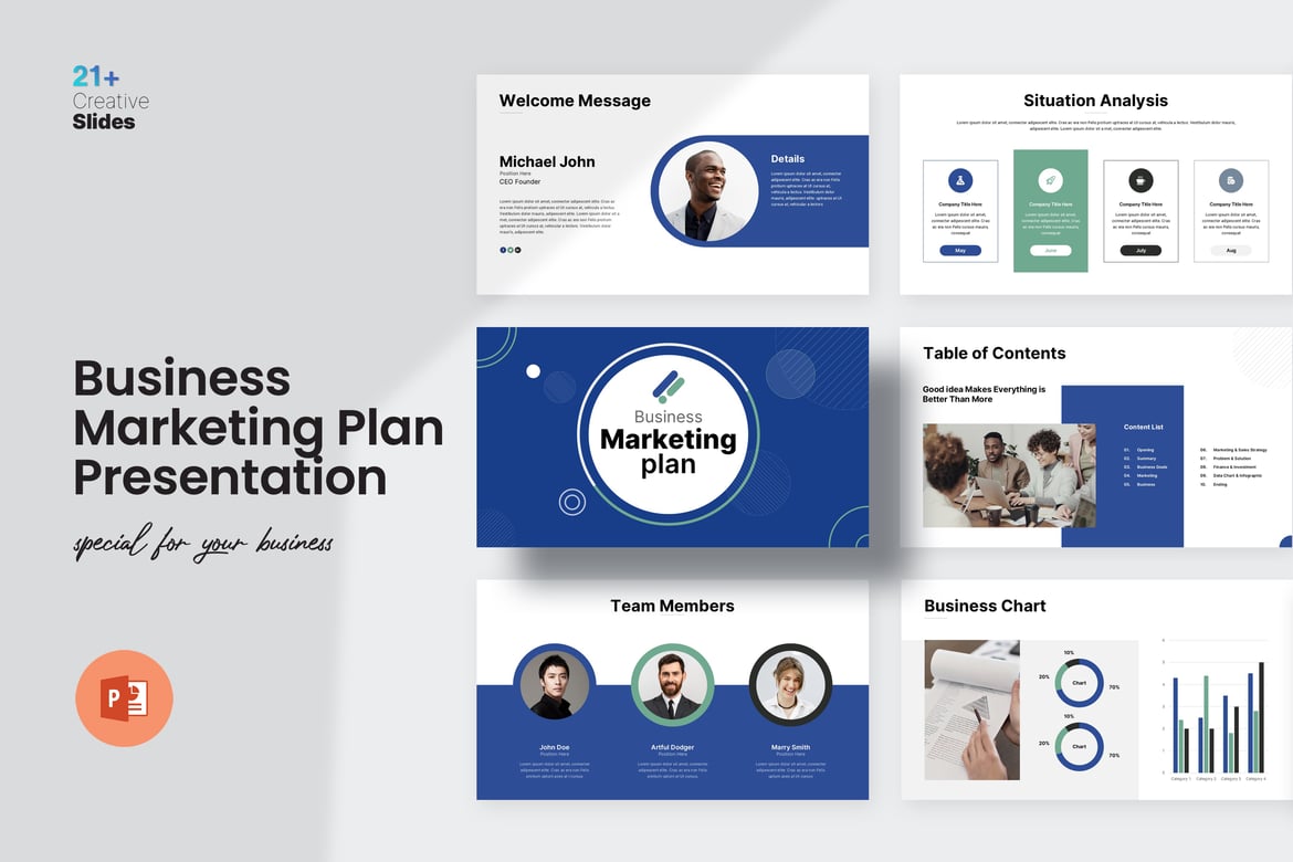 Template PowerPoint Rencana Pemasaran Bisnis yang Menarik dan Profesional