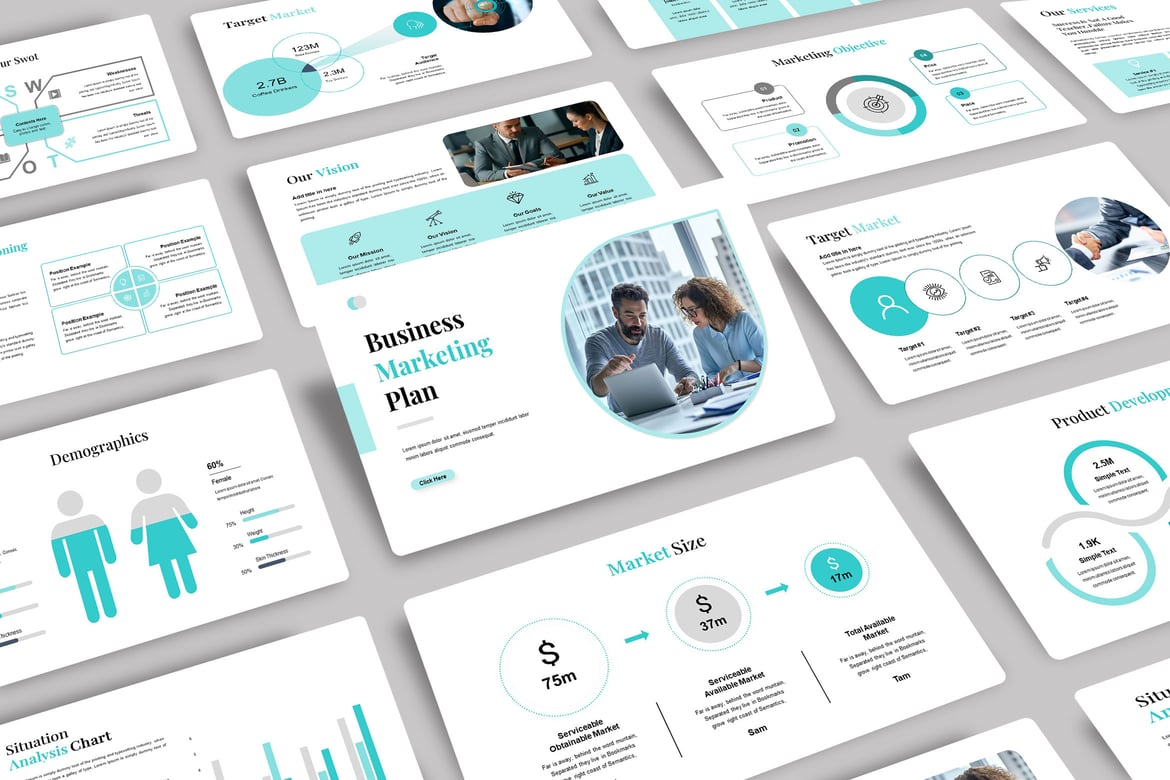 Template PowerPoint Rencana Pemasaran Bisnis yang Kreatif dan Profesional