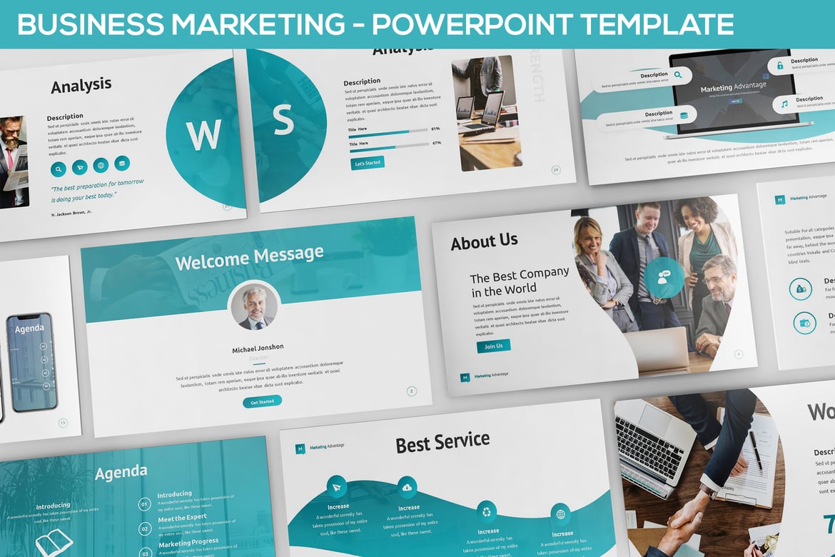 Template Presentasi PowerPoint untuk Pemasaran Bisnis yang Modern dan Menarik