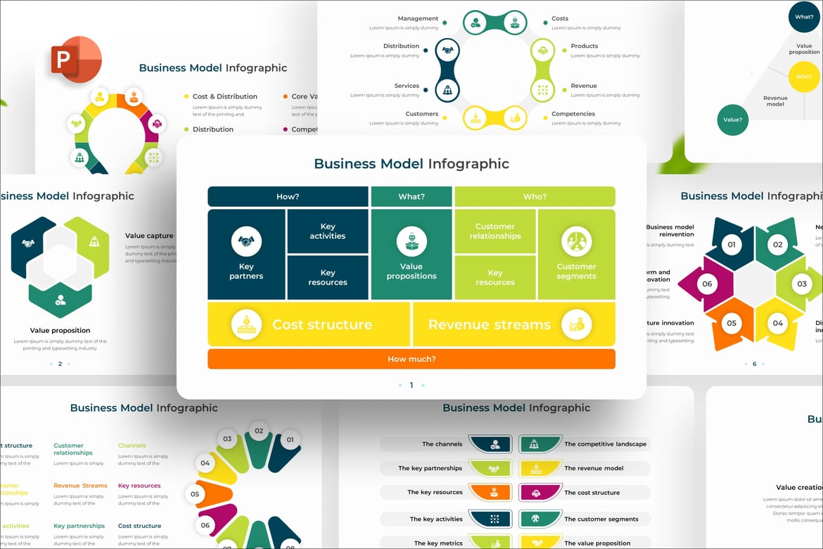 Template Presentasi PowerPoint Infografis Model Bisnis yang Menarik