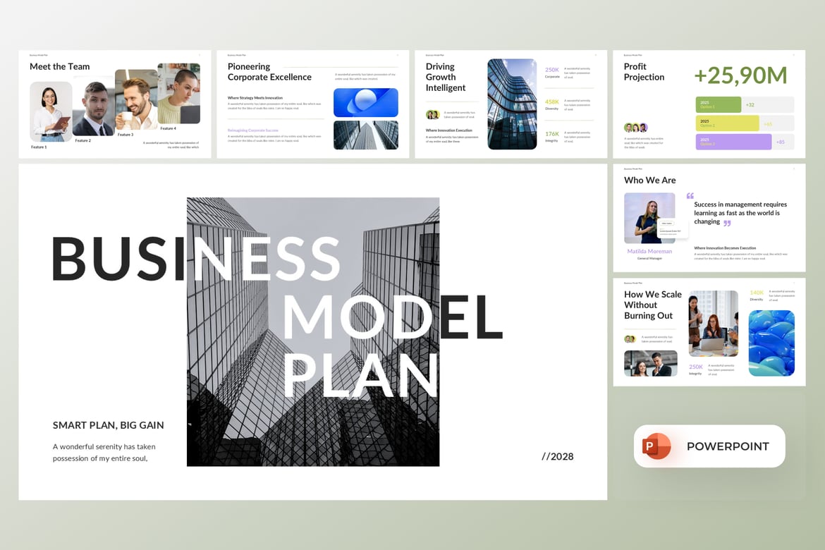 Template PowerPoint Rencana Model Bisnis yang Modern dan Profesional