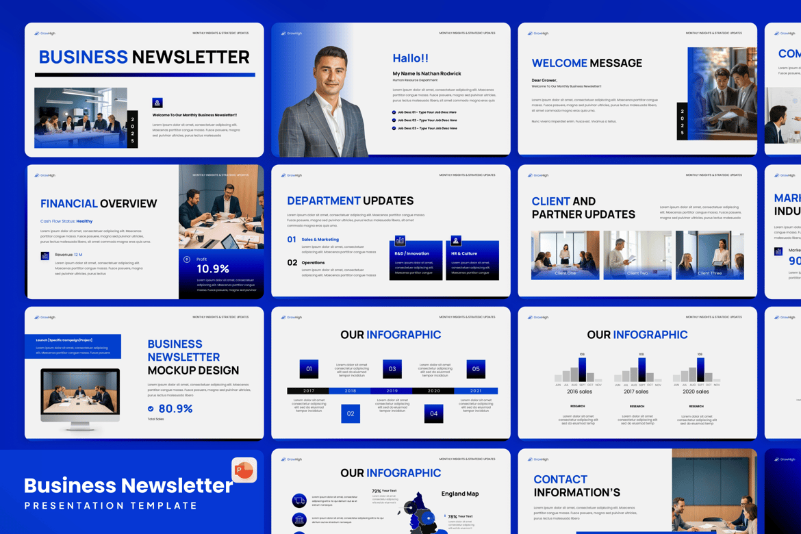 Template PowerPoint Newsletter Bisnis yang Menarik
