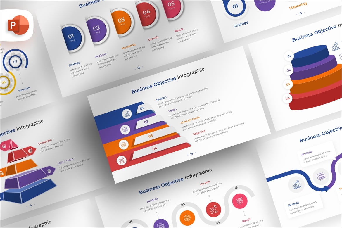 Template PowerPoint Infografis Tujuan Bisnis yang Menarik