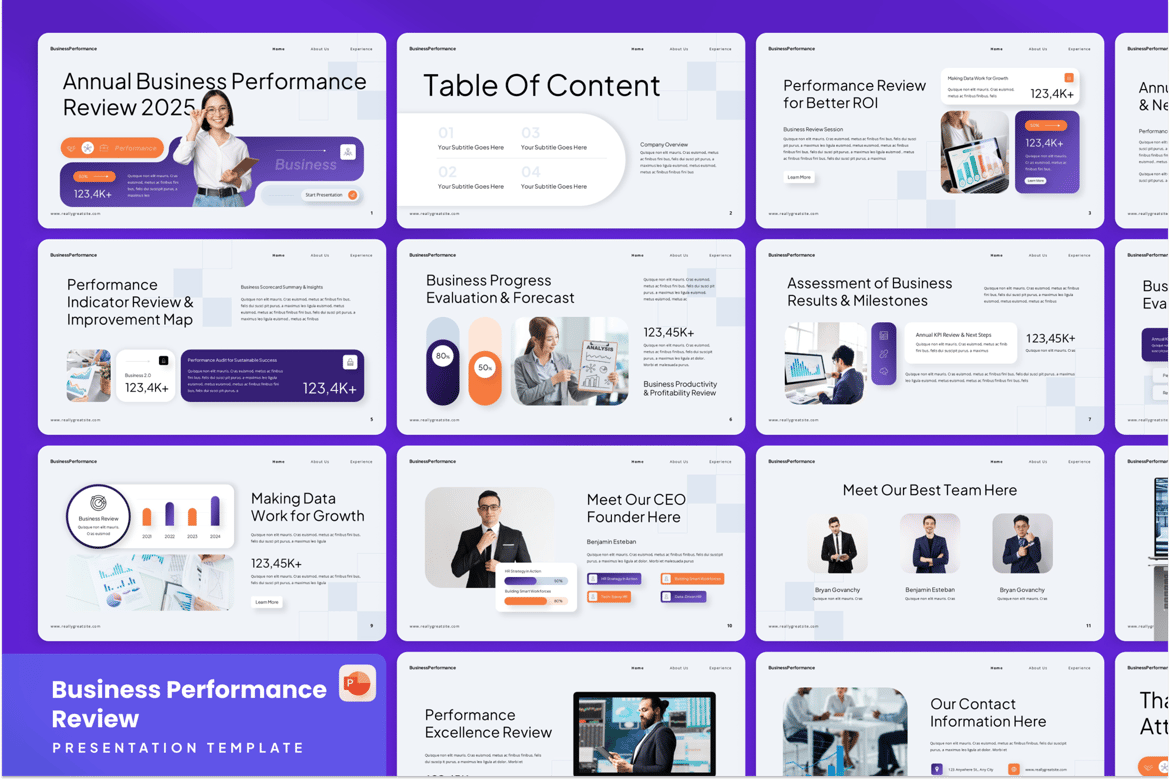 Template PowerPoint Tinjauan Kinerja Bisnis yang Profesional