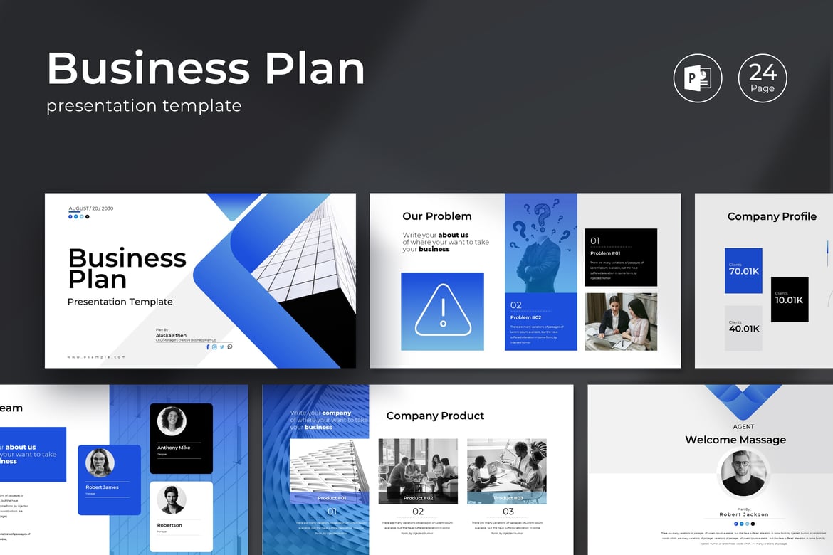 Template PowerPoint Rencana Bisnis Desain Biru yang Menarik