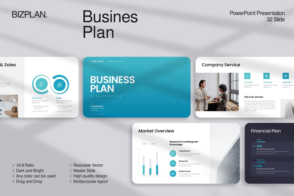 Template Presentasi PowerPoint Rencana Bisnis dengan Desain Korporat Modern