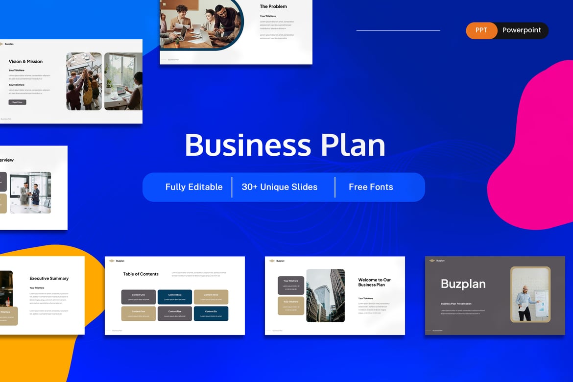 Template PowerPoint Rencana Bisnis Buzplan yang Menarik dan Profesional