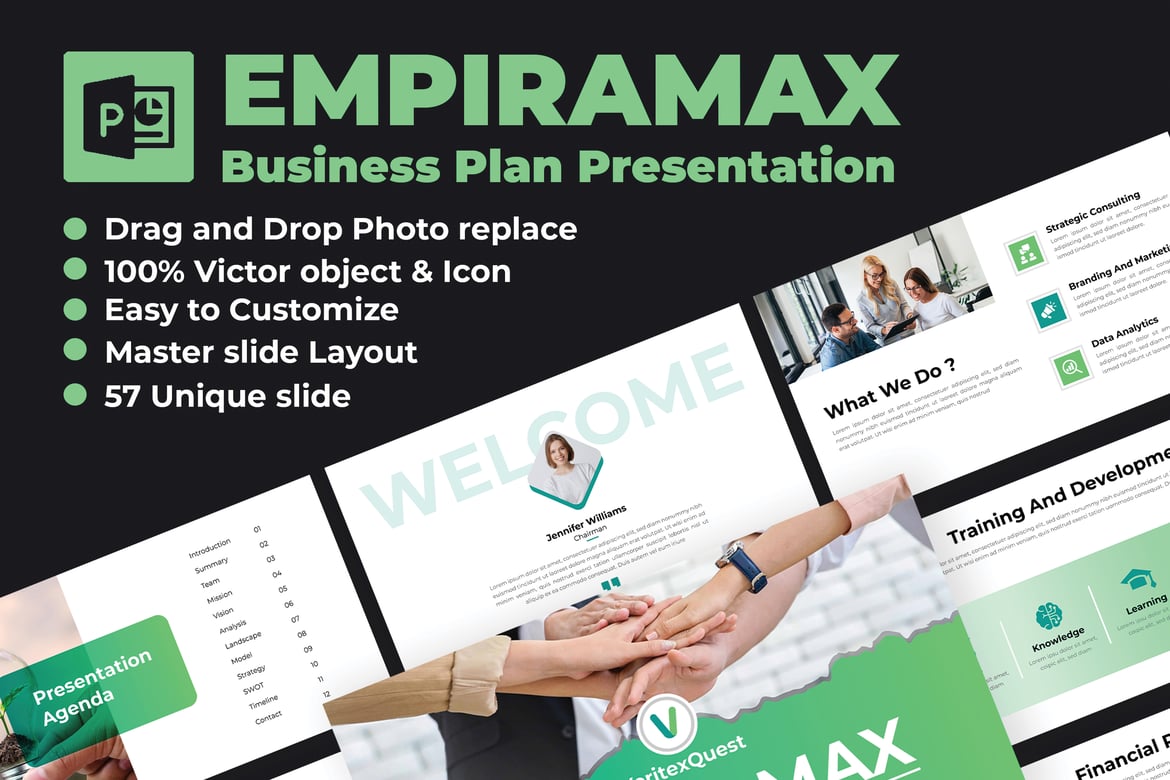 Template PowerPoint Rencana Bisnis yang Dinamis dan Menarik