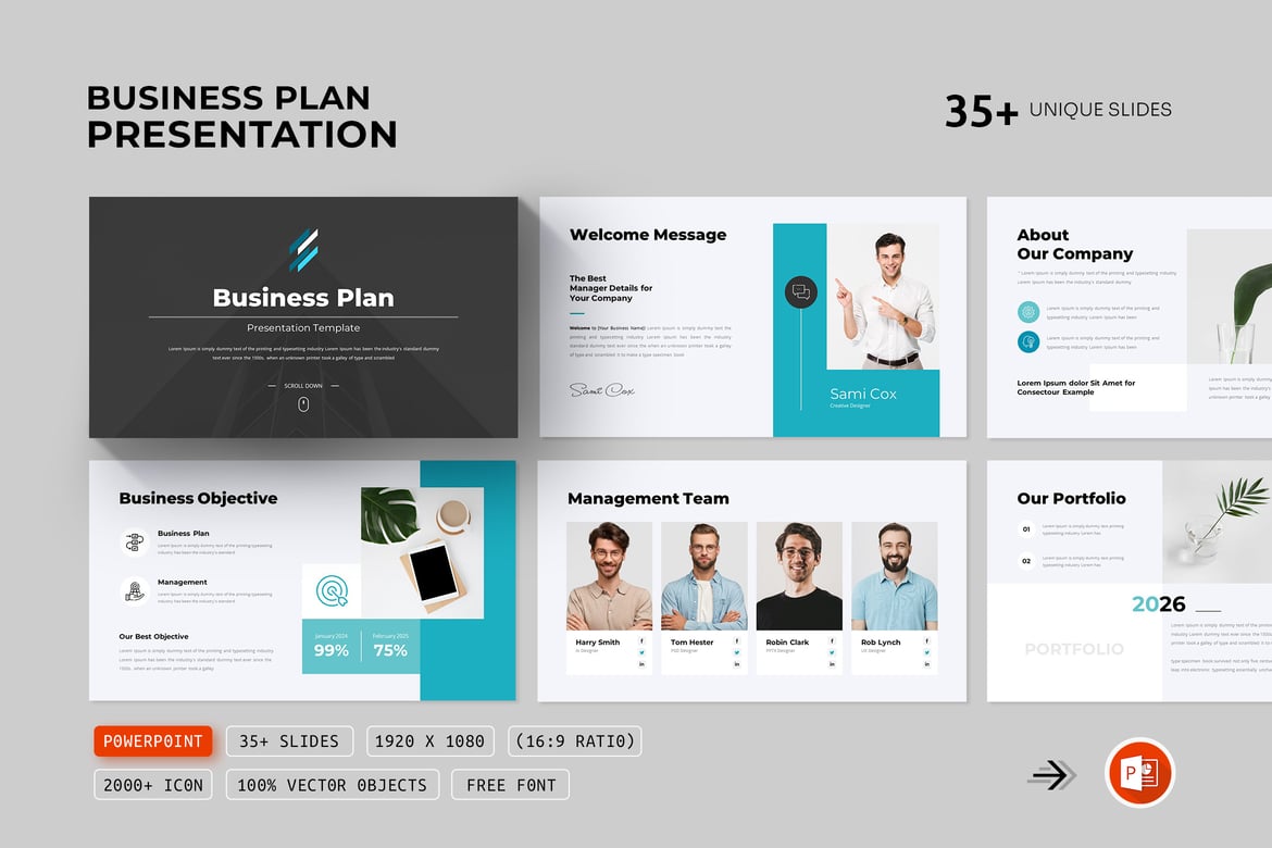 Template Presentasi PowerPoint Rencana Bisnis Profesional dan Kreatif