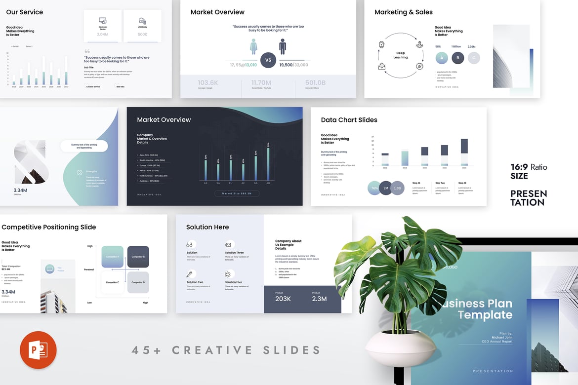 Template PowerPoint Rencana Bisnis Modern dan Menarik