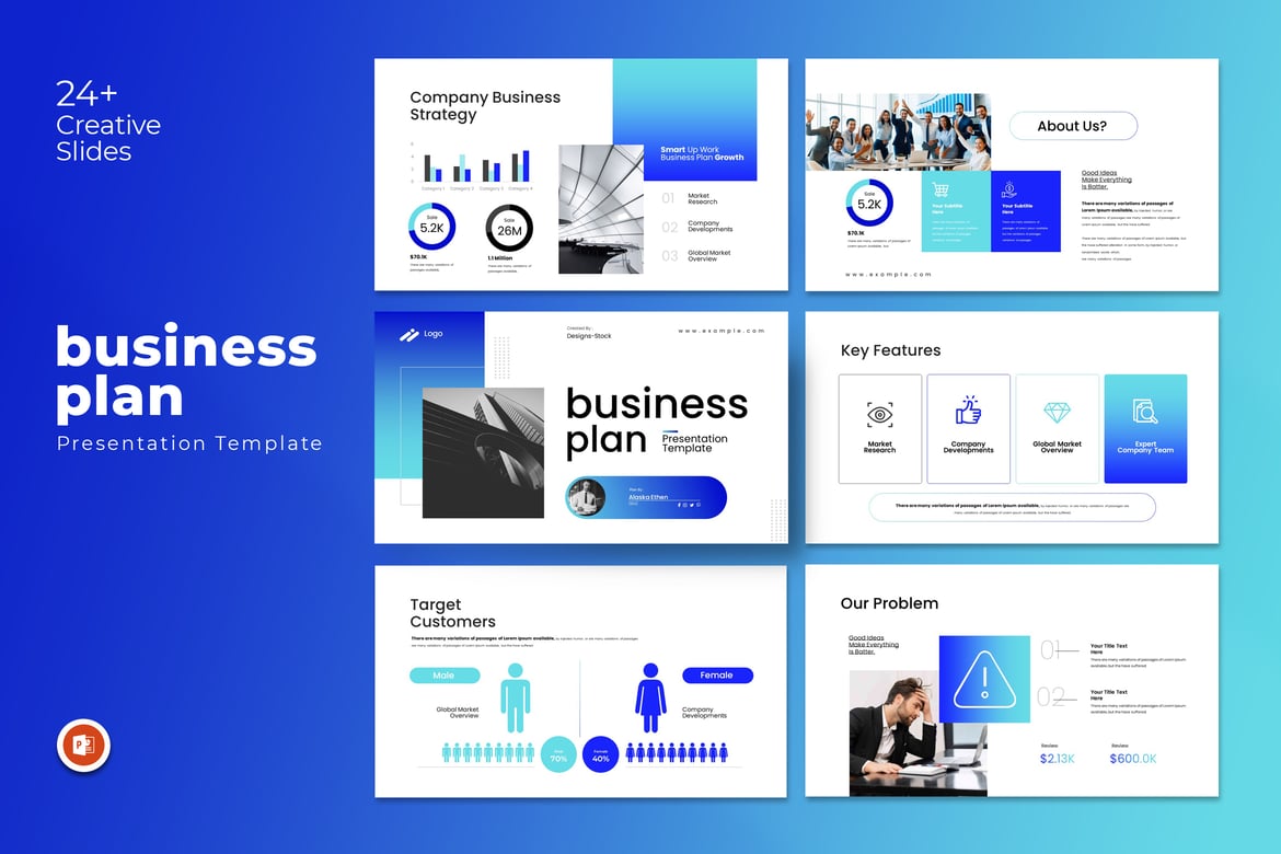 Template PowerPoint Rencana Bisnis dengan Gradasi Menarik