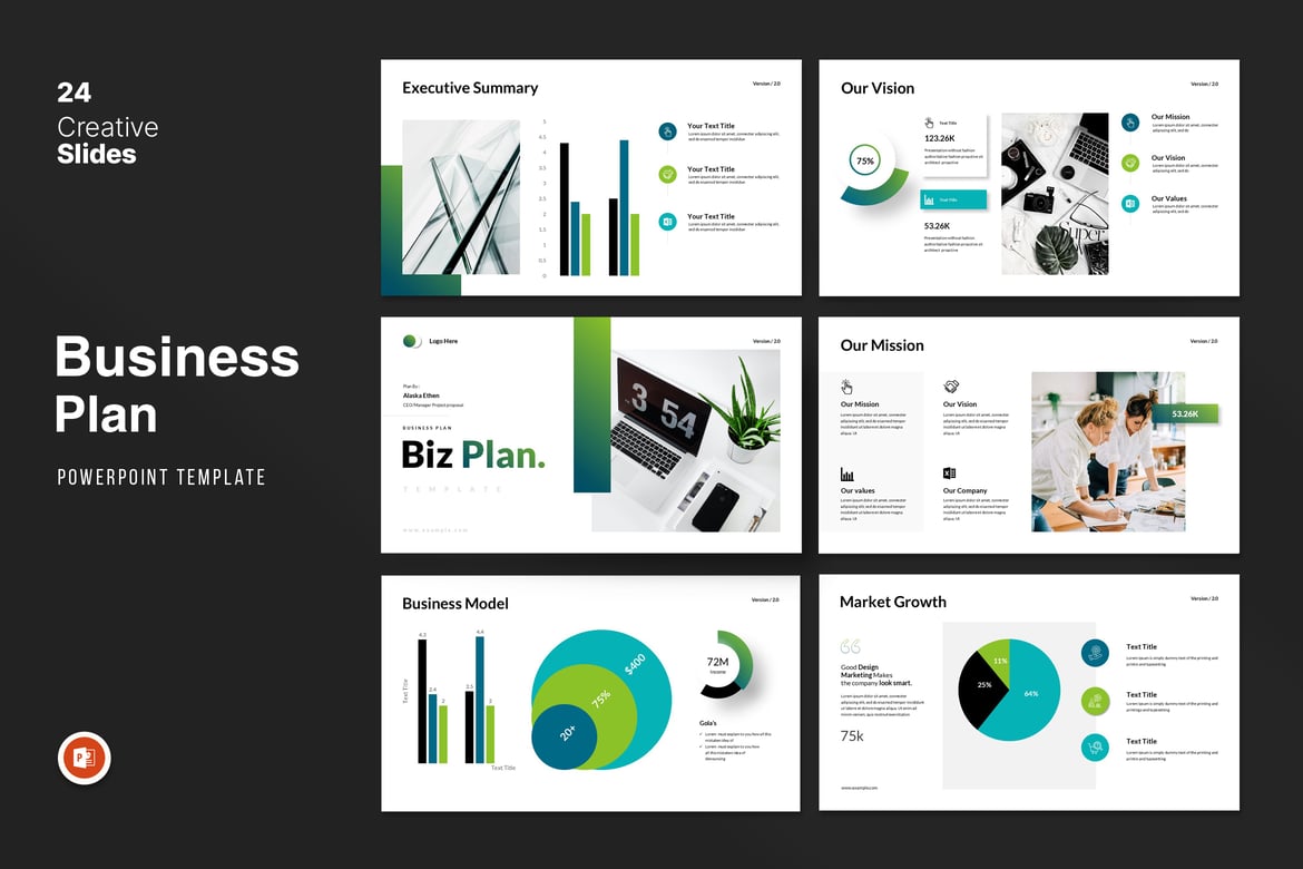 Template PowerPoint Rencana Bisnis dengan Desain Infografis Menarik