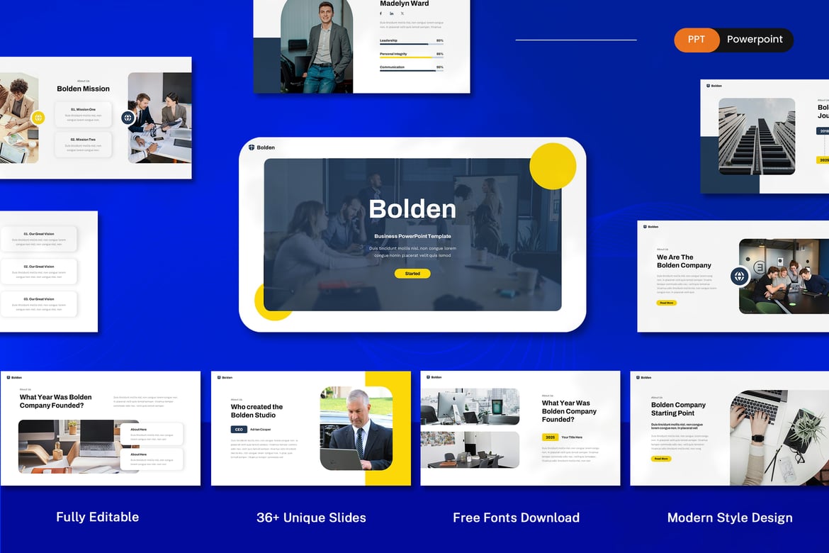 Template Presentasi PowerPoint Bolden untuk Bisnis yang Menarik