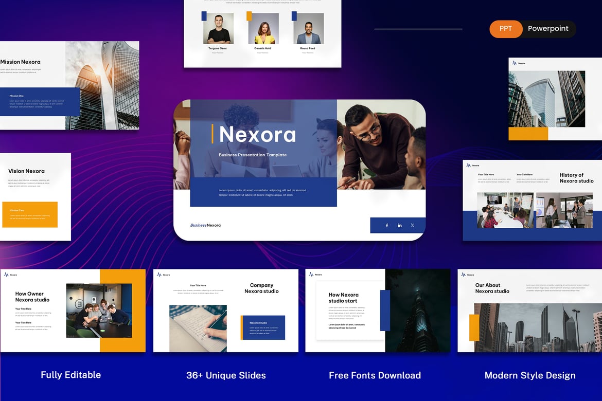 Template Presentasi PowerPoint Nexora untuk Bisnis