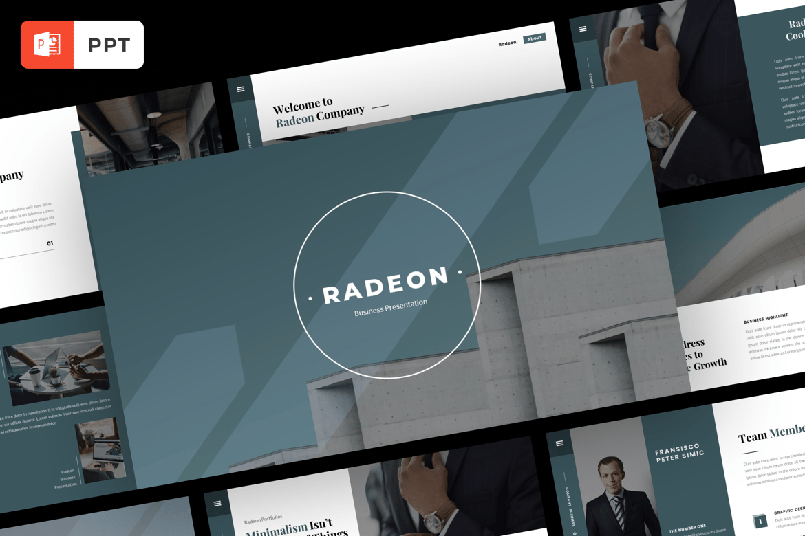 Template Presentasi PowerPoint Bisnis - Radeon yang Modern dan Profesional