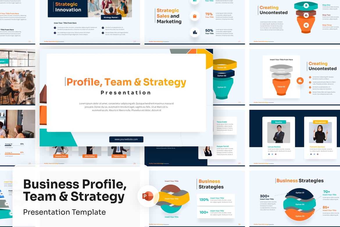 Template Presentasi PowerPoint Profil Bisnis, Tim & Strategi yang Menarik