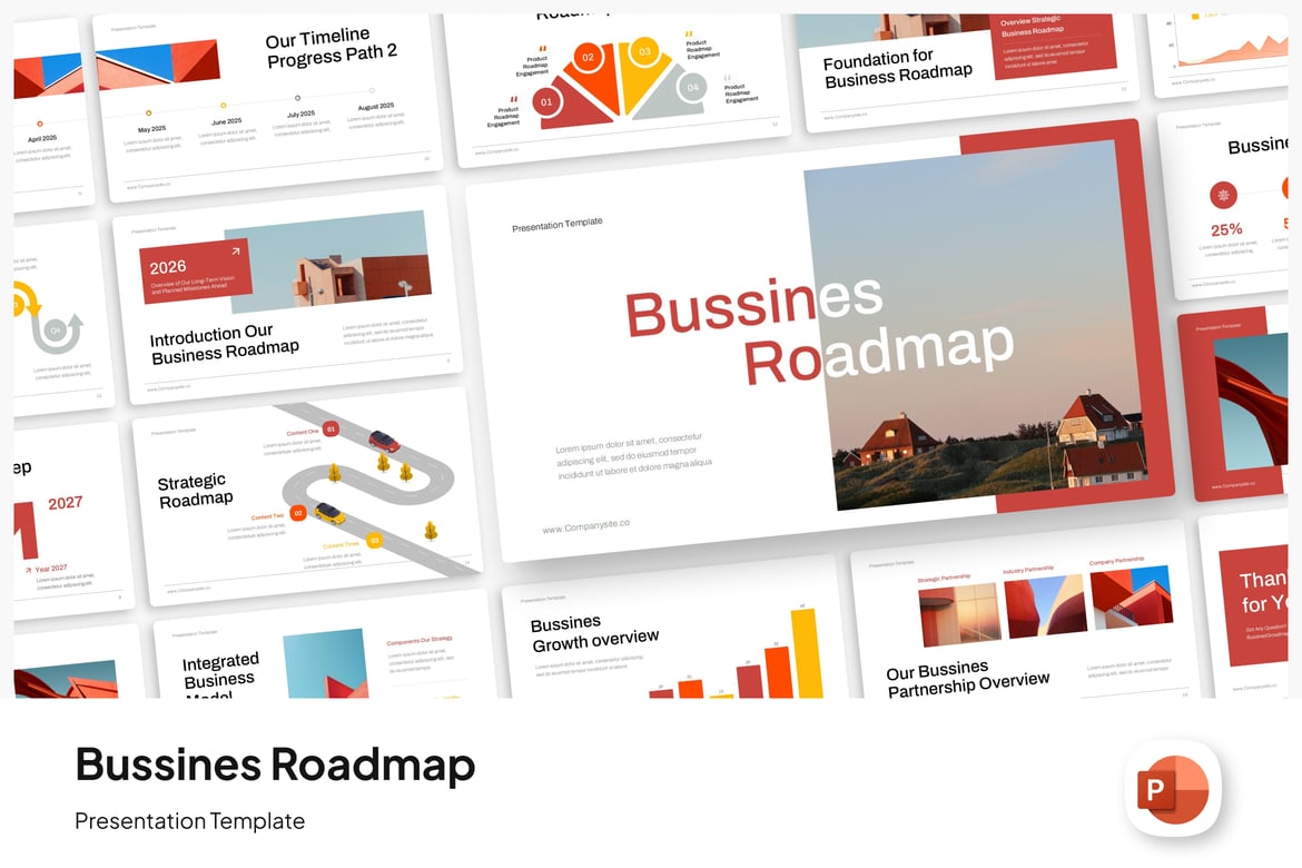 Template PowerPoint Peta Jalan Bisnis yang Modern dan Profesional