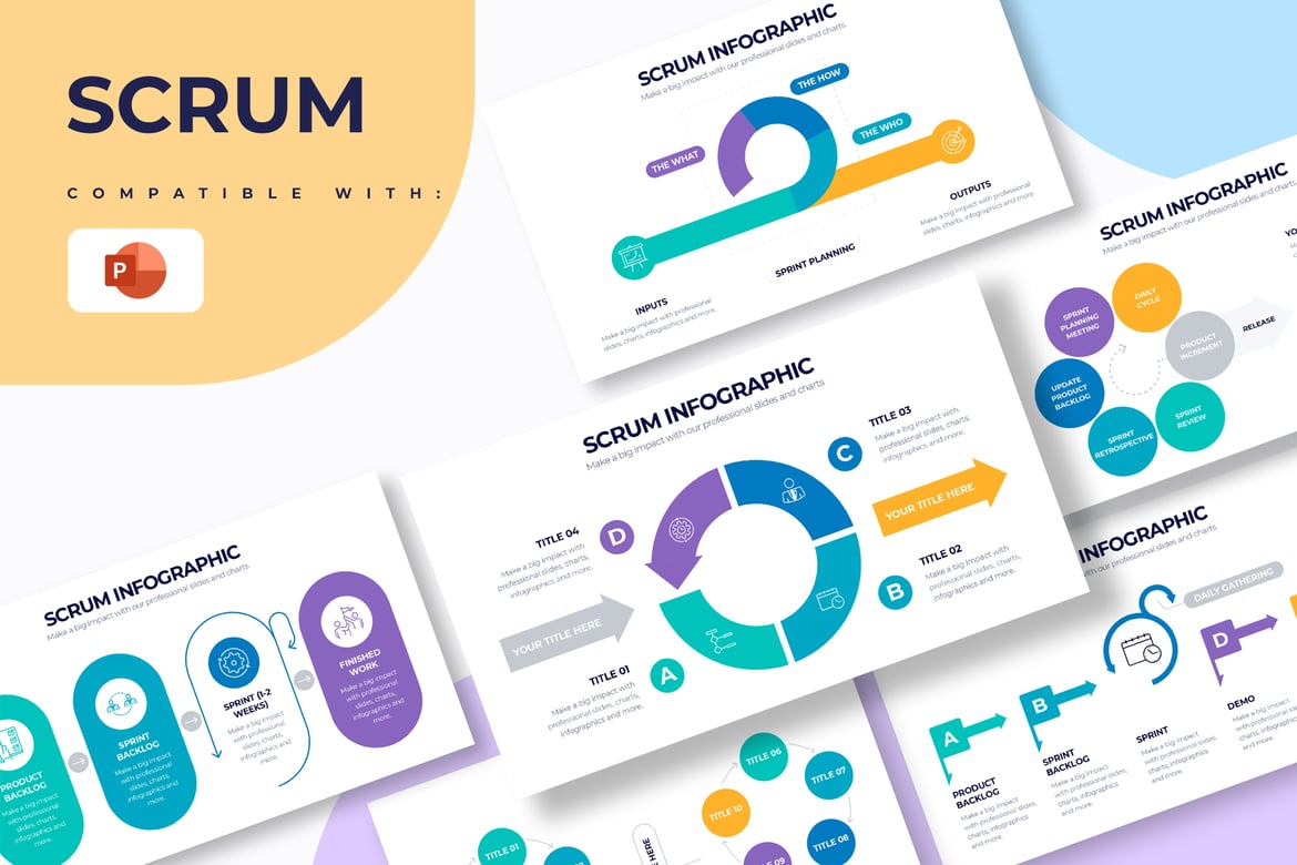 Template PowerPoint Infografis SCRUM untuk Presentasi Bisnis Modern