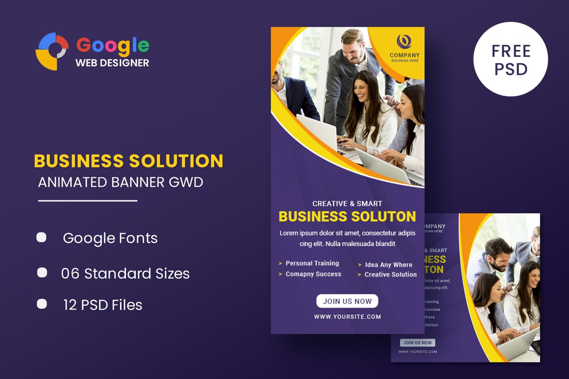 Template Website Spanduk Animasi Solusi Bisnis GWD yang Menarik