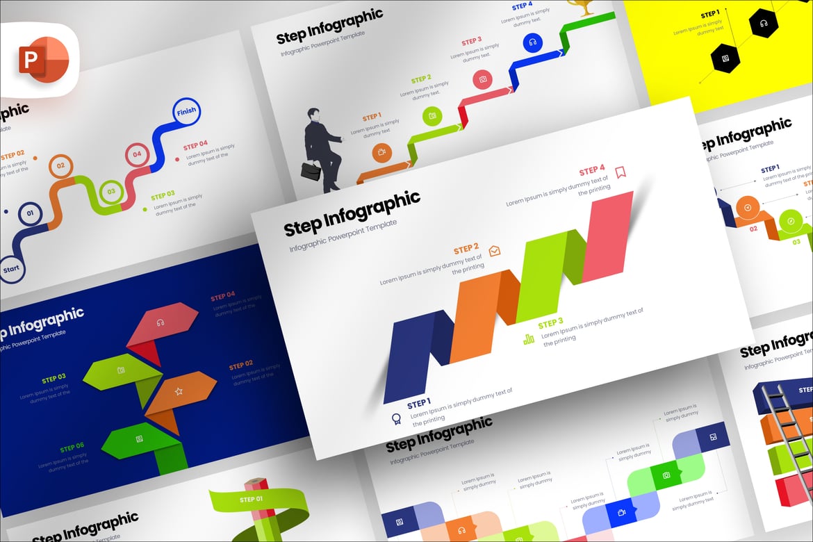 Template Presentasi PowerPoint Infografis Langkah Bisnis yang Menarik