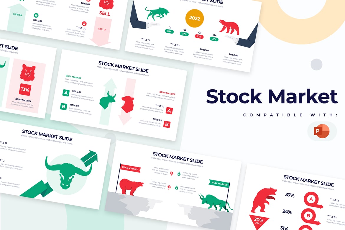 Template Presentasi PowerPoint Infografis Pasar Saham Modern