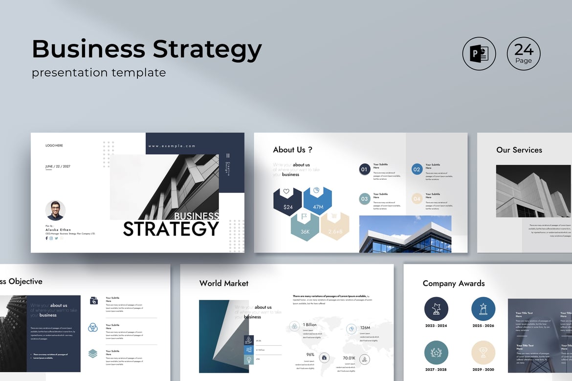 Template PowerPoint Strategi Bisnis dengan Infografis Menarik