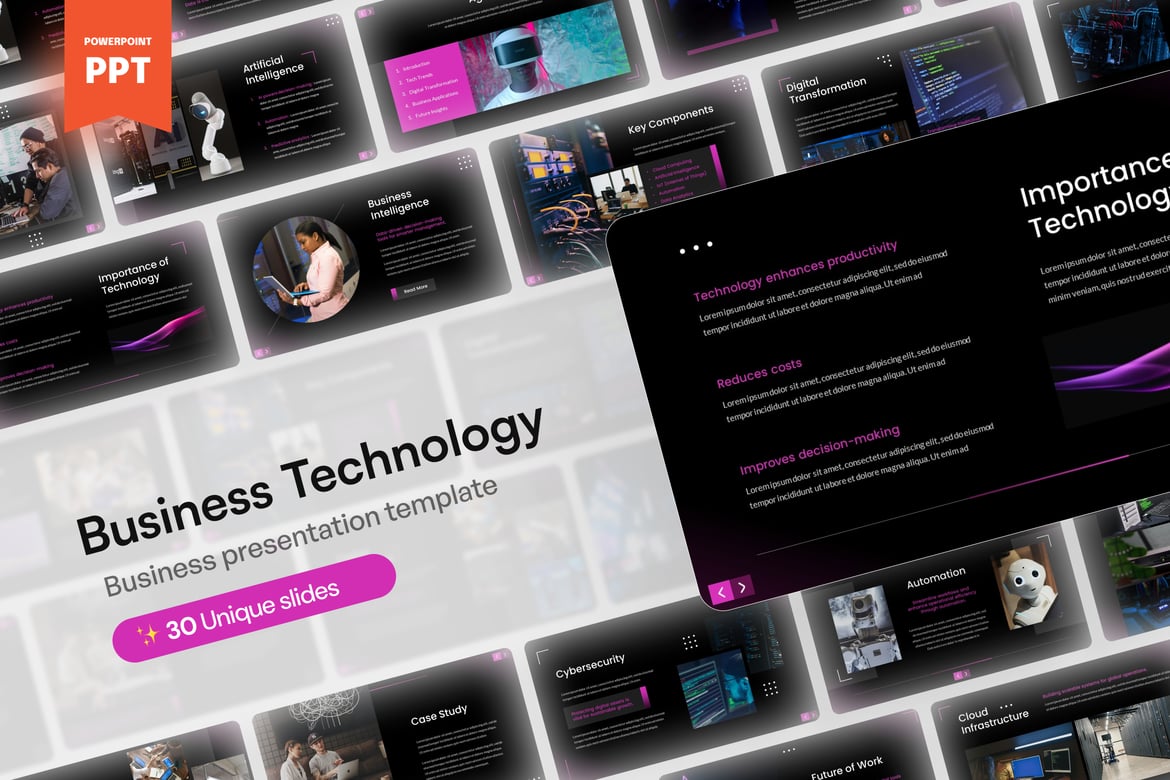 Template PowerPoint Teknologi Bisnis yang Modern dan Profesional