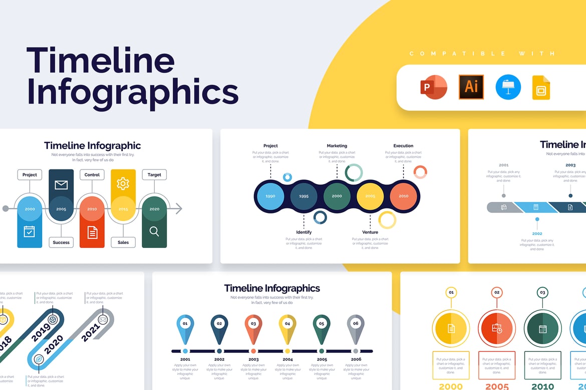 Template Powerpoint Infografis Timeline Bisnis Modern