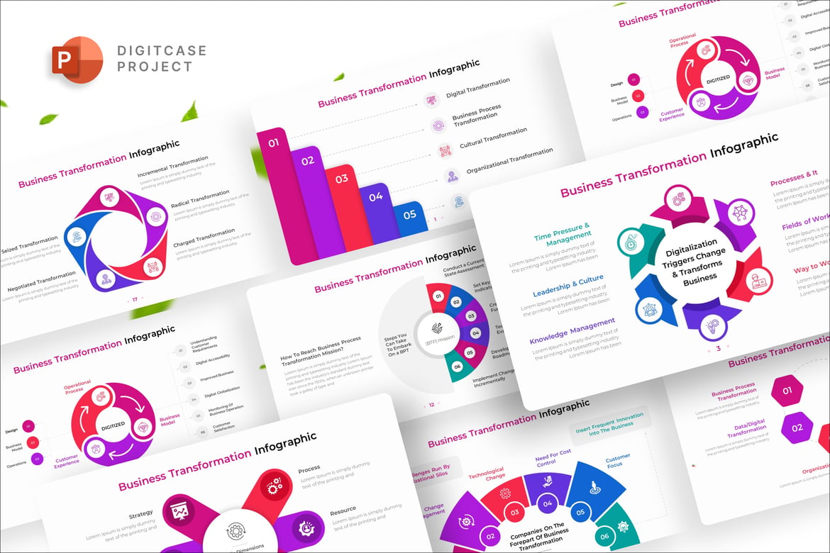 Template PowerPoint Infografis Transformasi Bisnis yang Menarik