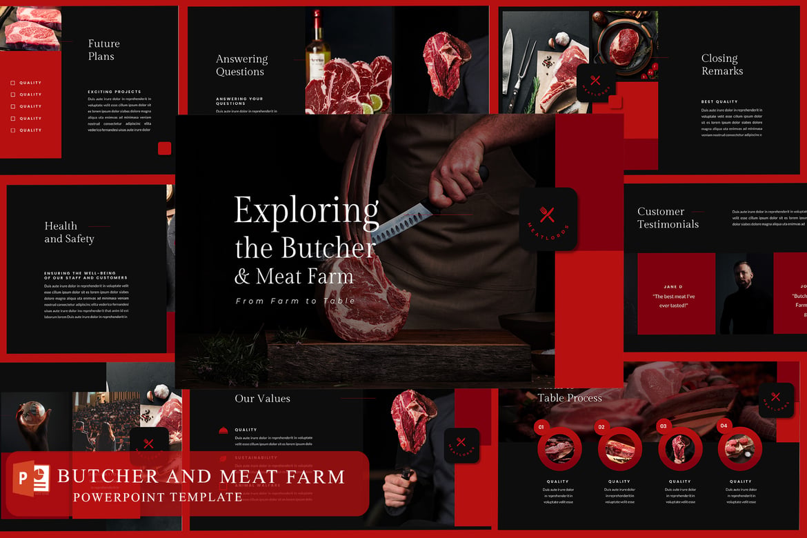 Template Presentasi PowerPoint Butcher & Meat Farm yang Profesional