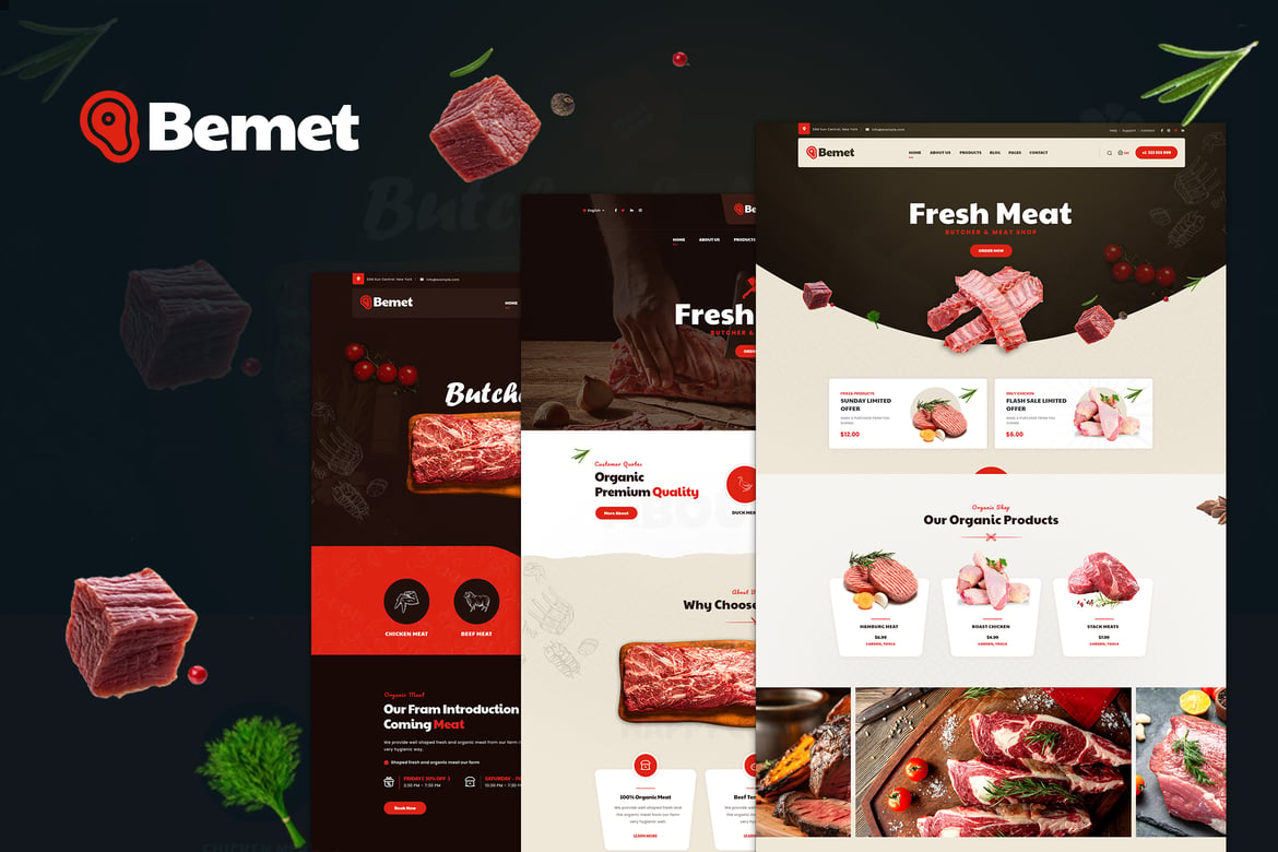 Template Website Butcher & Meat Shop dengan Desain Menarik dan RTL