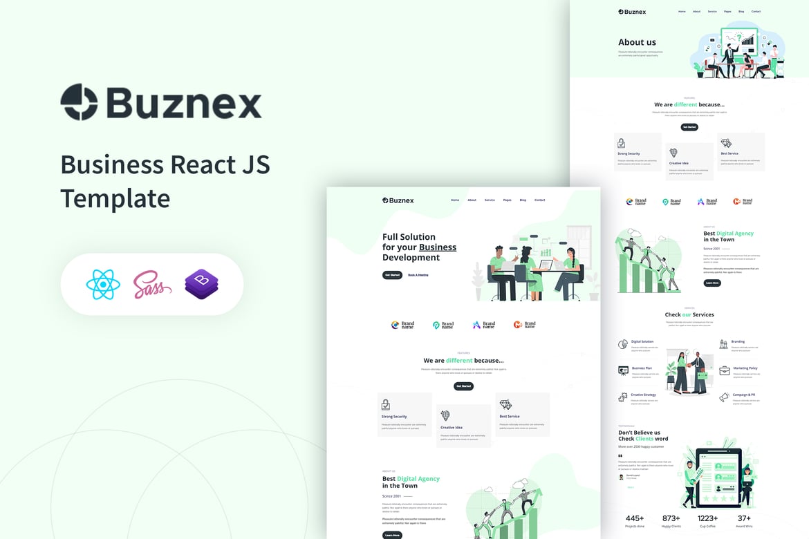 Buznex – Template Website Bisnis React JS yang Menarik