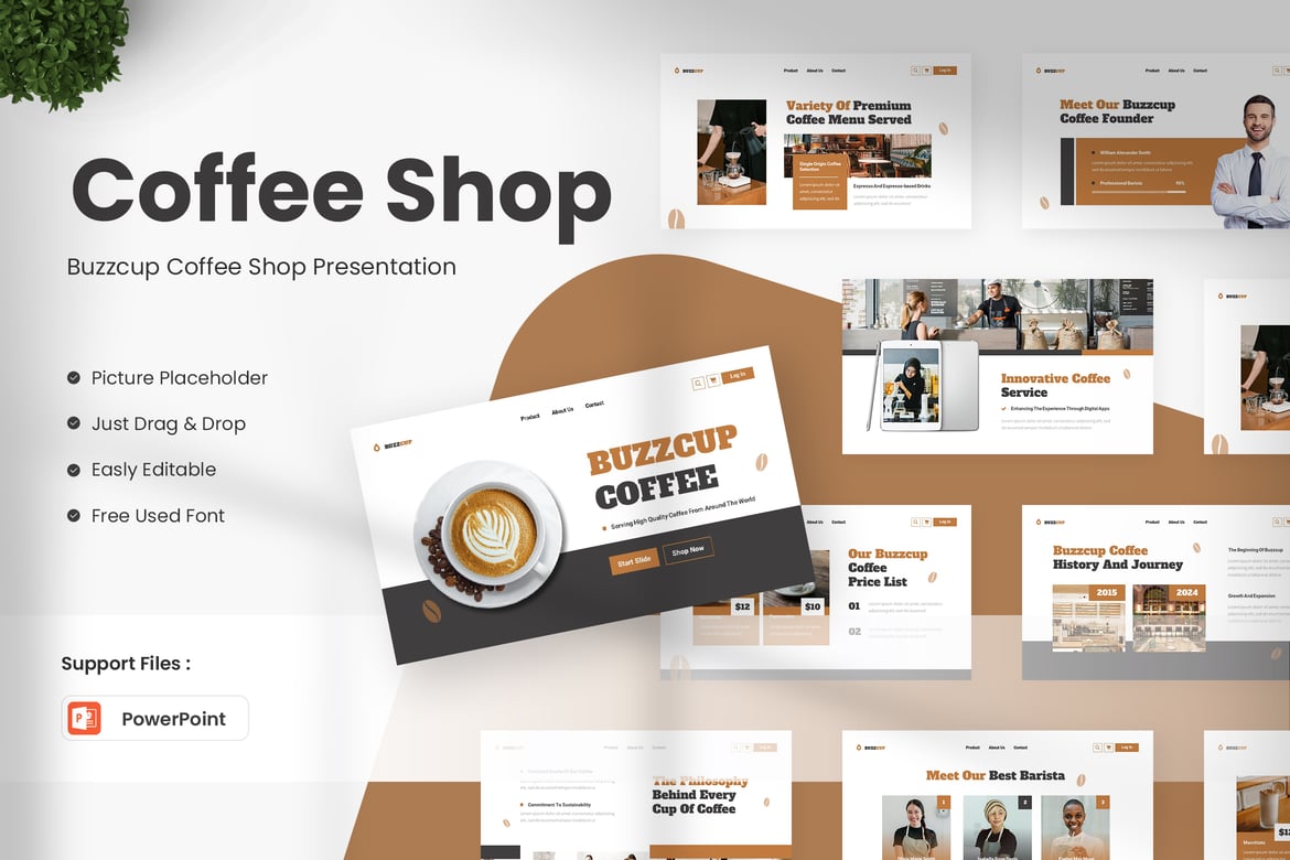 Template Presentasi Powerpoint Buzzcup untuk Kafe