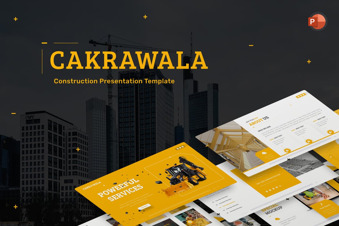 Template Presentasi Powerpoint Cakrawala untuk Konstruksi yang Menarik