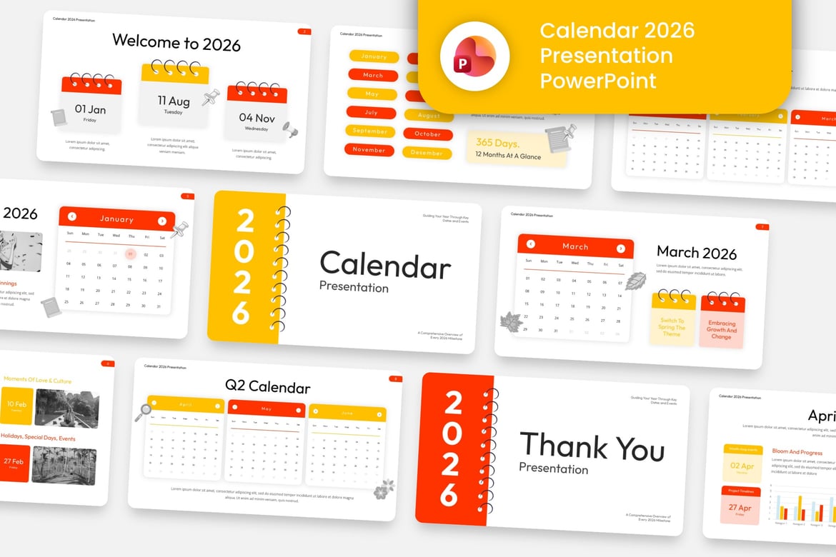 Template Presentasi PowerPoint Kalender 2026 yang Kreatif dan Modern