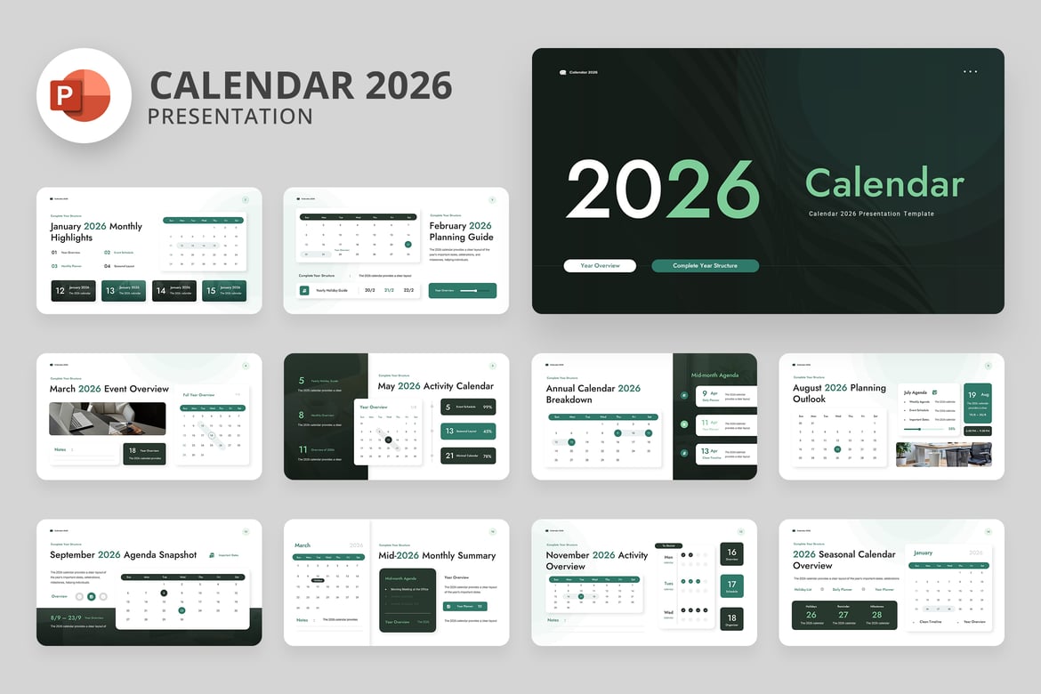 Template Presentasi PowerPoint Kalender 2026 yang Modern dan Fungsional