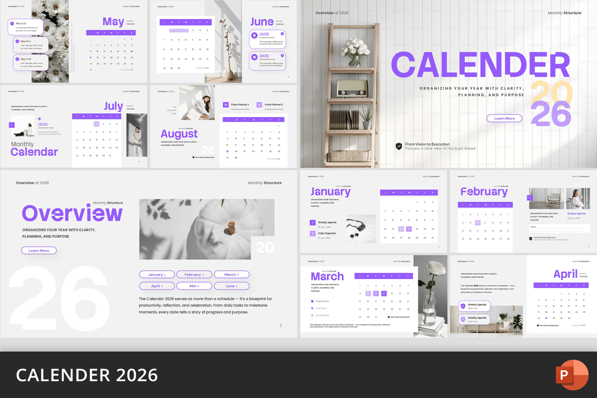 Template Presentasi PowerPoint Kalender 2026 yang Praktis dan Elegan